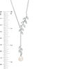 Thumbnail Image 2 of 7.0-7.5mm Oval Cultured Freshwater Pearl Leafy Branch Lariat-Style Necklace in Sterling Silver - 17"