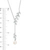 Thumbnail Image 3 of 7.0-7.5mm Oval Freshwater Cultured Pearl Leafy Branch Lariat-Style Necklace in Sterling Silver-17"