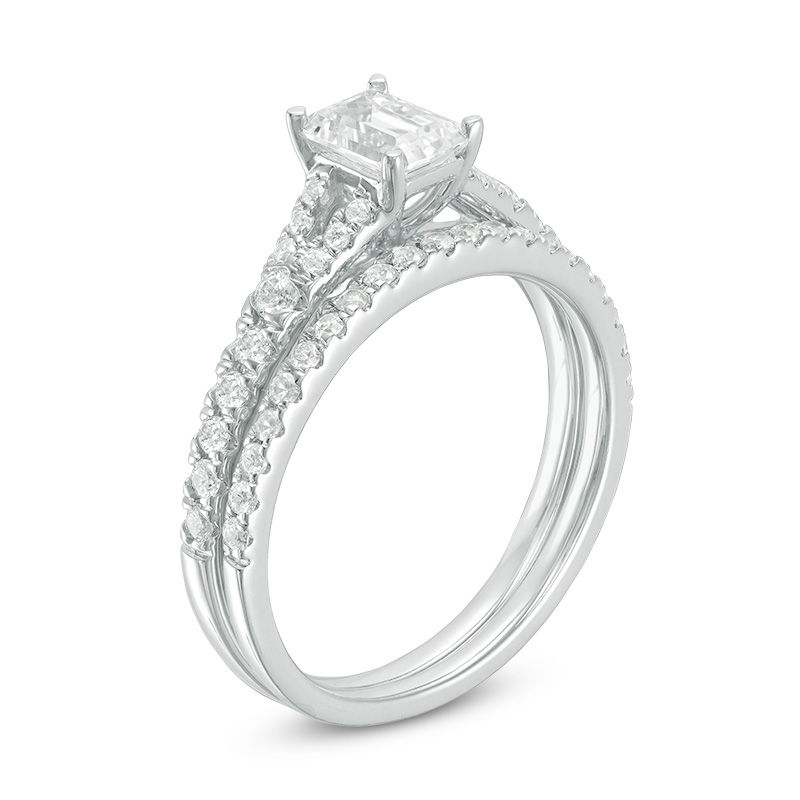 1.25 CT. T.W. Certified Canadian Emerald-Cut Diamond Bridal Set in 14K White Gold (I/SI2)|Peoples Jewellers