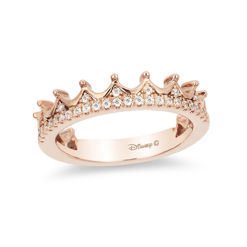 Enchanted Disney Princess 0.15 CT. T.W. Diamond Tiara Wedding Band in 14K Rose Gold