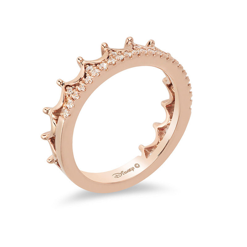 Main Image 2 of Enchanted Disney Princess 0.15 CT. T.W. Diamond Tiara Wedding Band in 14K Rose Gold