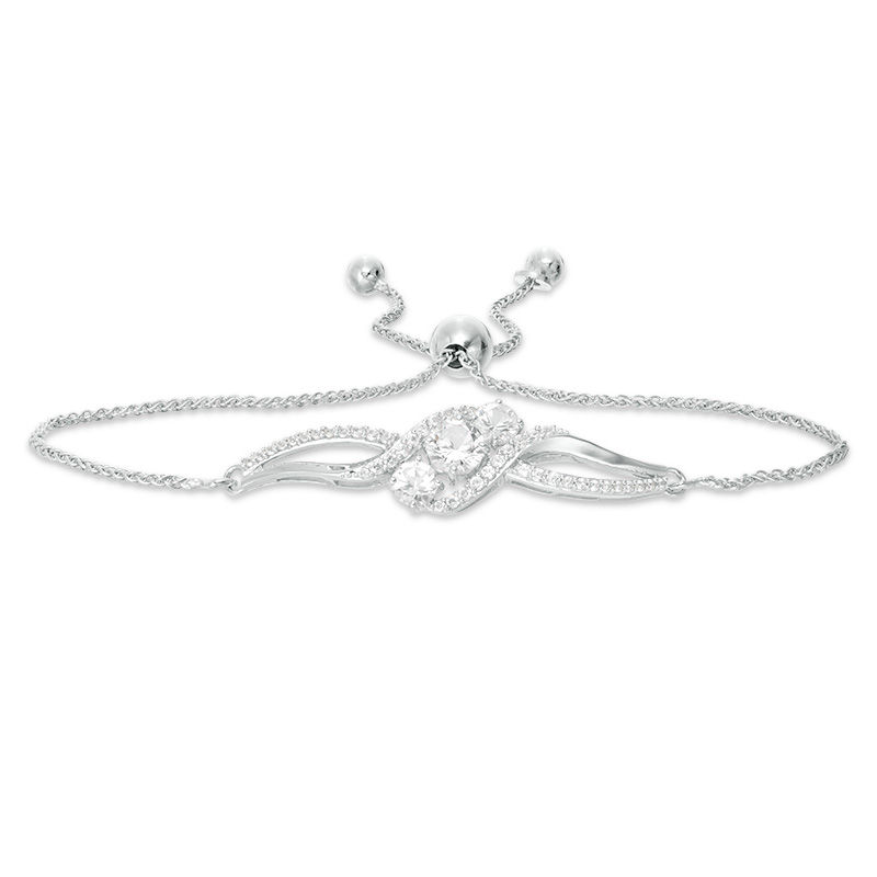 Lab-Created White Sapphire Three Stone Bolo Bracelet in Sterling Silver - 9.5"|Peoples Jewellers