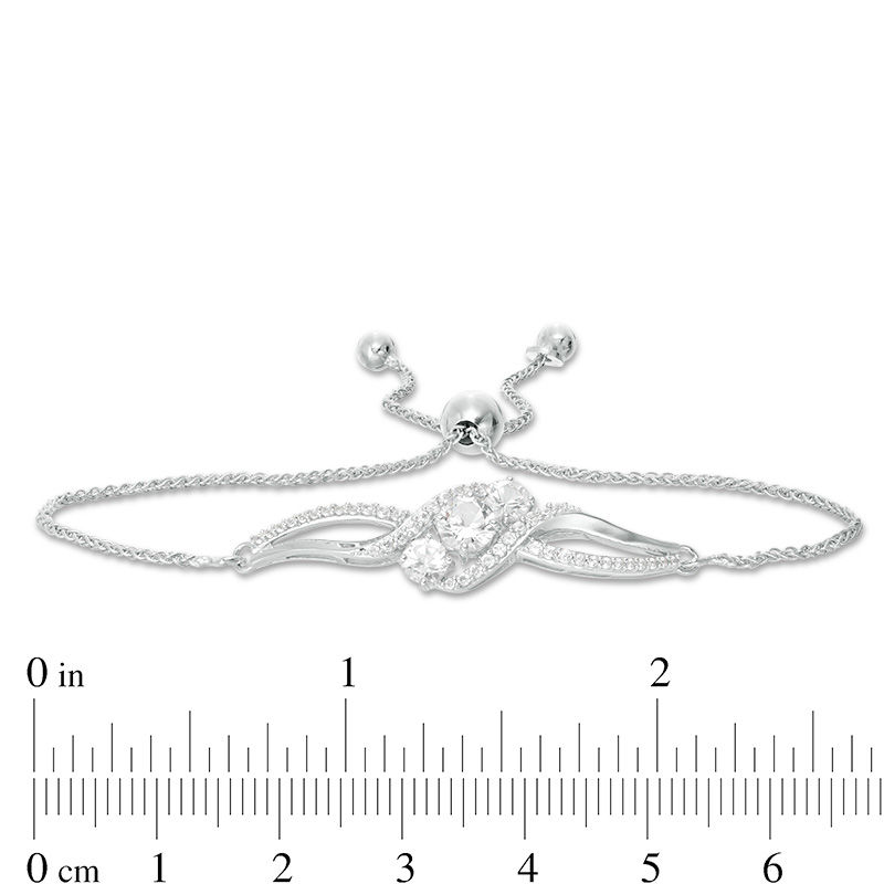 Lab-Created White Sapphire Three Stone Bolo Bracelet in Sterling Silver - 9.5"