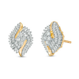 0.33 CT. T.W. Baguette and Round Diamond Marquise Stud Earrings in 10K Gold