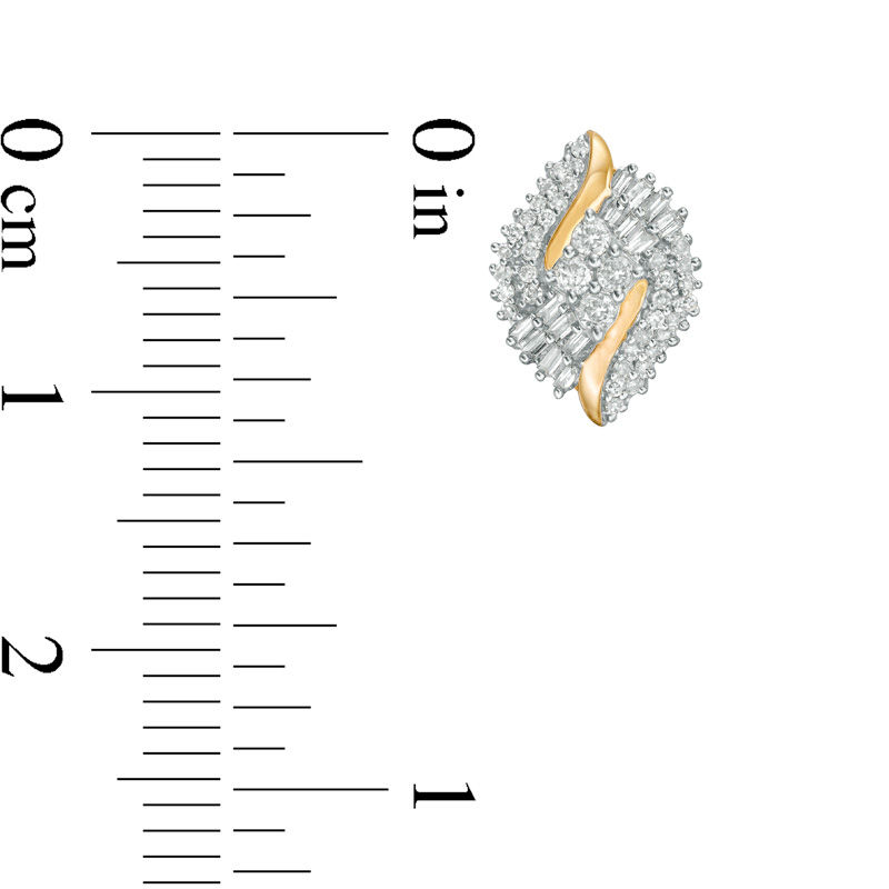 Main Image 2 of 0.33 CT. T.W. Baguette and Round Diamond Marquise Stud Earrings in 10K Gold