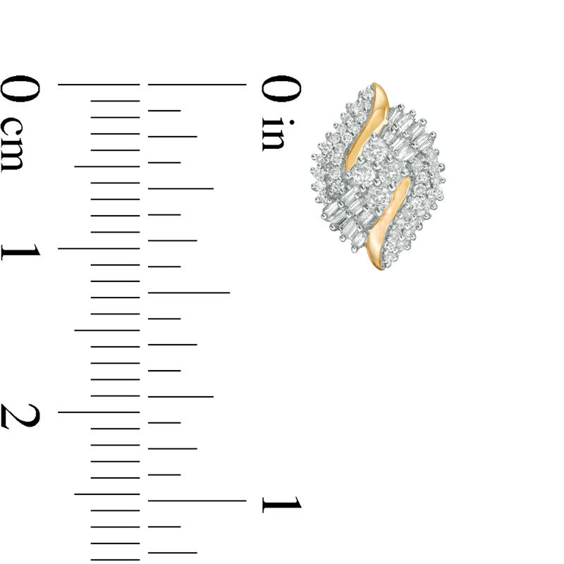 0.33 CT. T.W. Baguette and Round Diamond Marquise Stud Earrings in 10K Gold