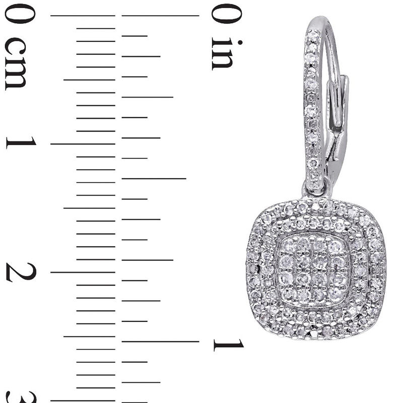 0.48 CT. T.W. Composite Diamond Double Cushion Frame Drop Earrings in Sterling Silver