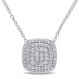 0.47 CT. T.W. Composite Diamond Double Cushion Frame Pendant in Sterling Silver