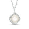 Thumbnail Image 0 of Vera Wang Love Collection 8.0-8.5mm Cultured Freshwater Pearl and 0.14 CT. T.W. Diamond Pendant in Sterling Silver - 19"
