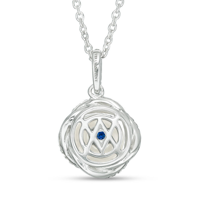 Vera Wang Love Collection 8.0-8.5mm Freshwater Cultured Pearl and 0.14 CT. T.W. Diamond Pendant in Sterling Silver-19"