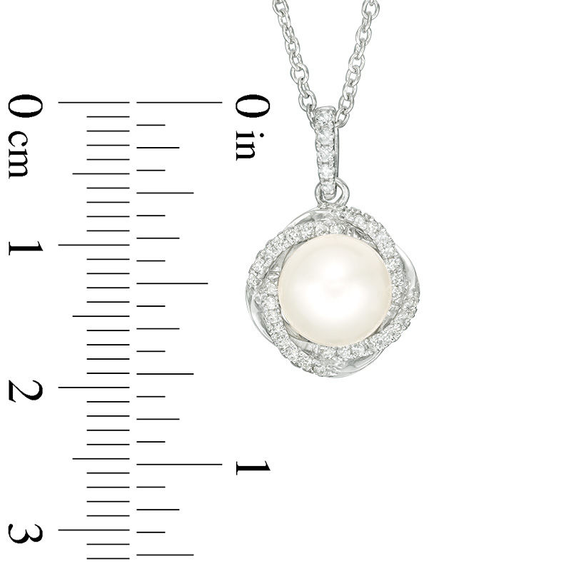 Vera Wang Love Collection 8.0-8.5mm Cultured Freshwater Pearl and 0.14 CT. T.W. Diamond Pendant in Sterling Silver - 19"