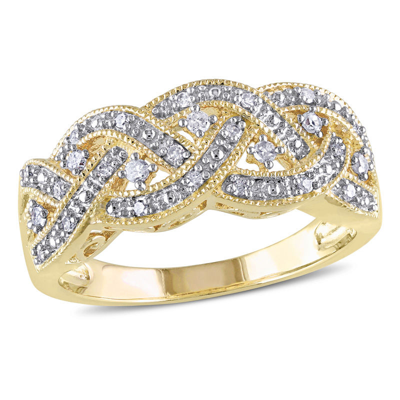 0.13 CT. T.W. Diamond Vintage-Style Braid Ring in Sterling Silver with Yellow Rhodium