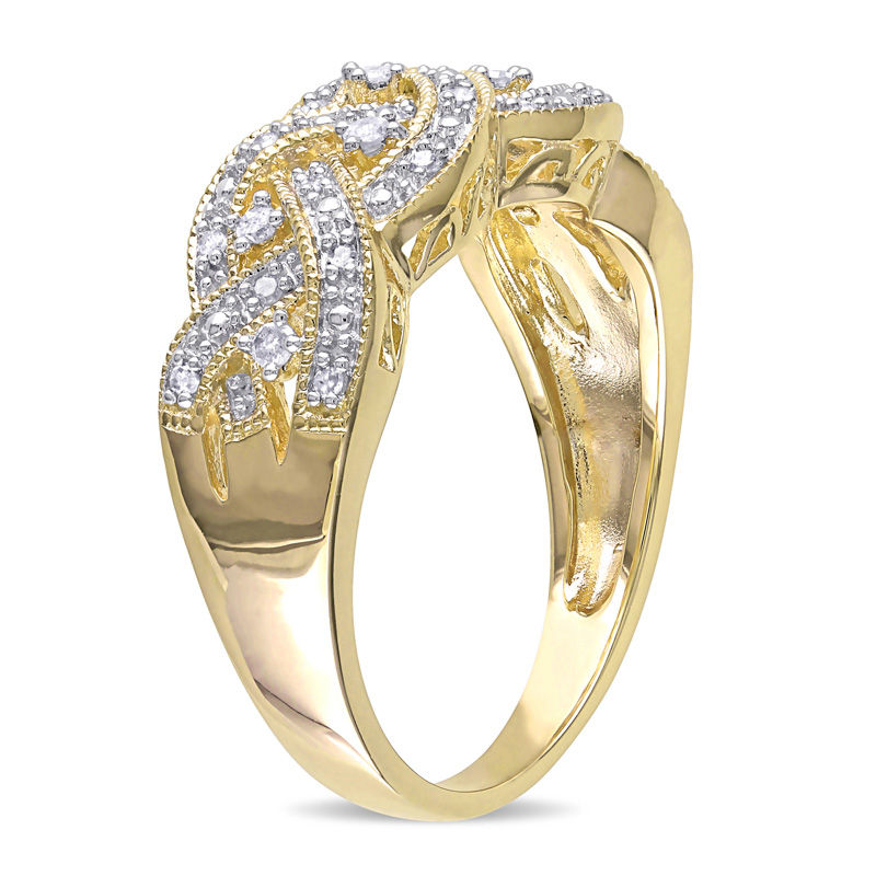 Main Image 2 of 0.13 CT. T.W. Diamond Vintage-Style Braid Ring in Sterling Silver with Yellow Rhodium