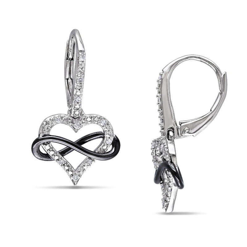 Diamond Accent Infinity Heart Drop Earrings in Sterling Silver with Black Rhodium