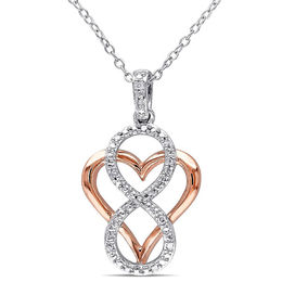 Diamond Accent Infinity Heart Pendant in Sterling Silver with Rose Rhodium