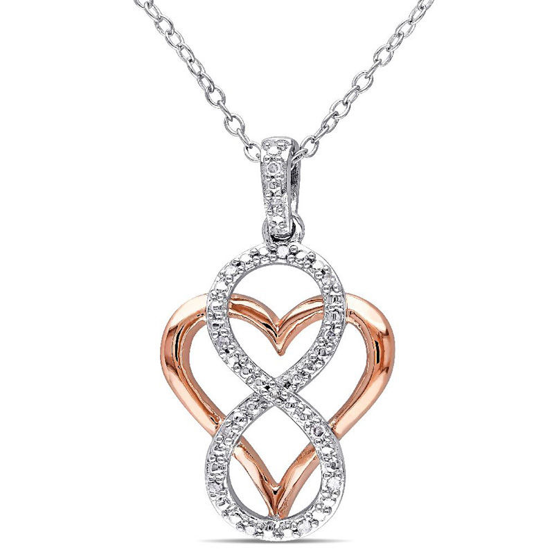 Diamond Accent Infinity Heart Pendant in Sterling Silver with Rose Rhodium|Peoples Jewellers