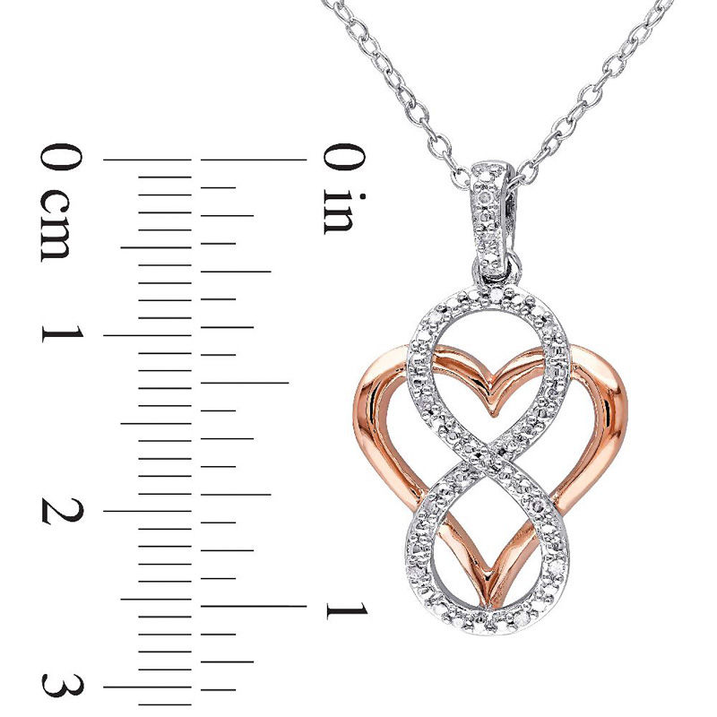 Diamond Accent Infinity Heart Pendant in Sterling Silver with Rose Rhodium