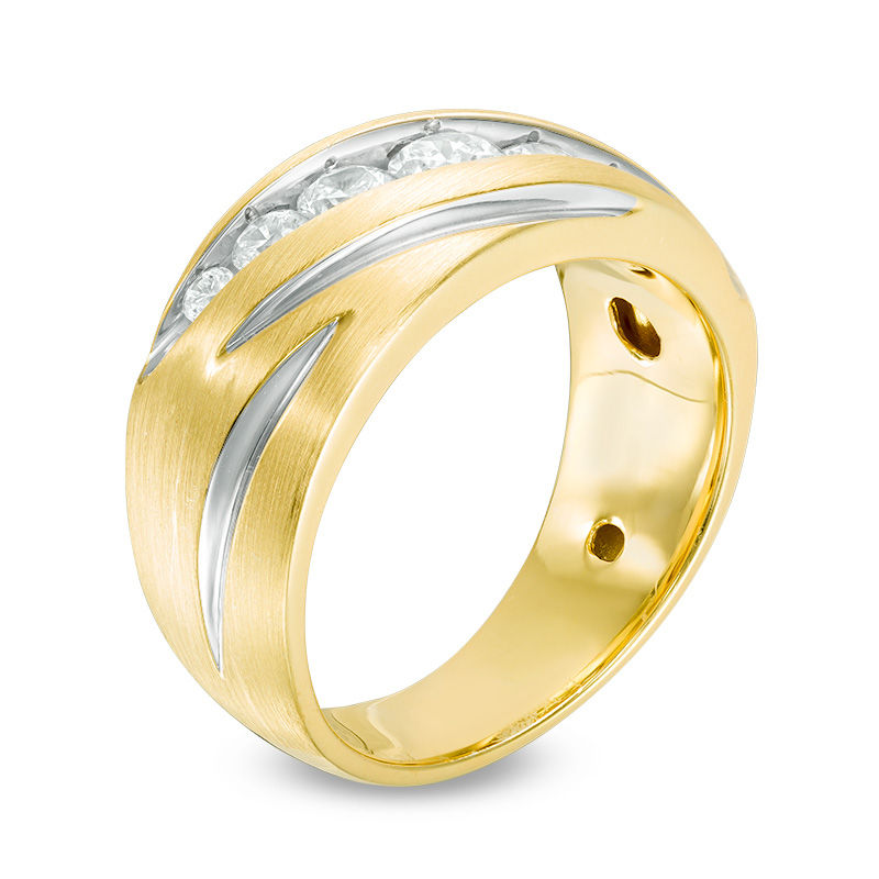 Main Image 2 of Men's 1.00 CT. T.W. Diamond Seven Stone Slant Ring in 10K Gold