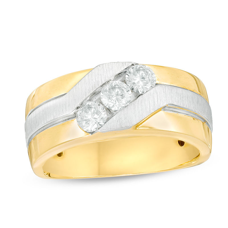 Main Image 1 of 0.75 CT. T.W. Diamond Three Stone Slant Ring in 10K Two-Tone Gold