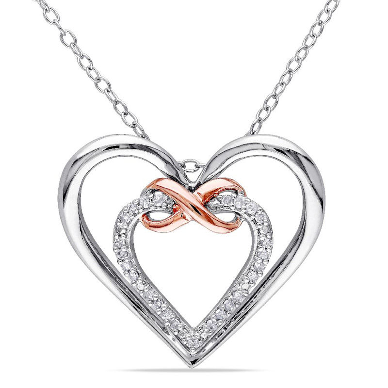 0.10 CT. T.W. Diamond Infinity Double Heart Pendant in Sterling Silver with Rose Rhodium