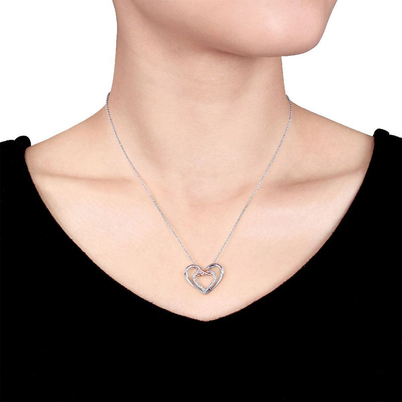 Main Image 2 of 0.10 CT. T.W. Diamond Infinity Double Heart Pendant in Sterling Silver with Rose Rhodium