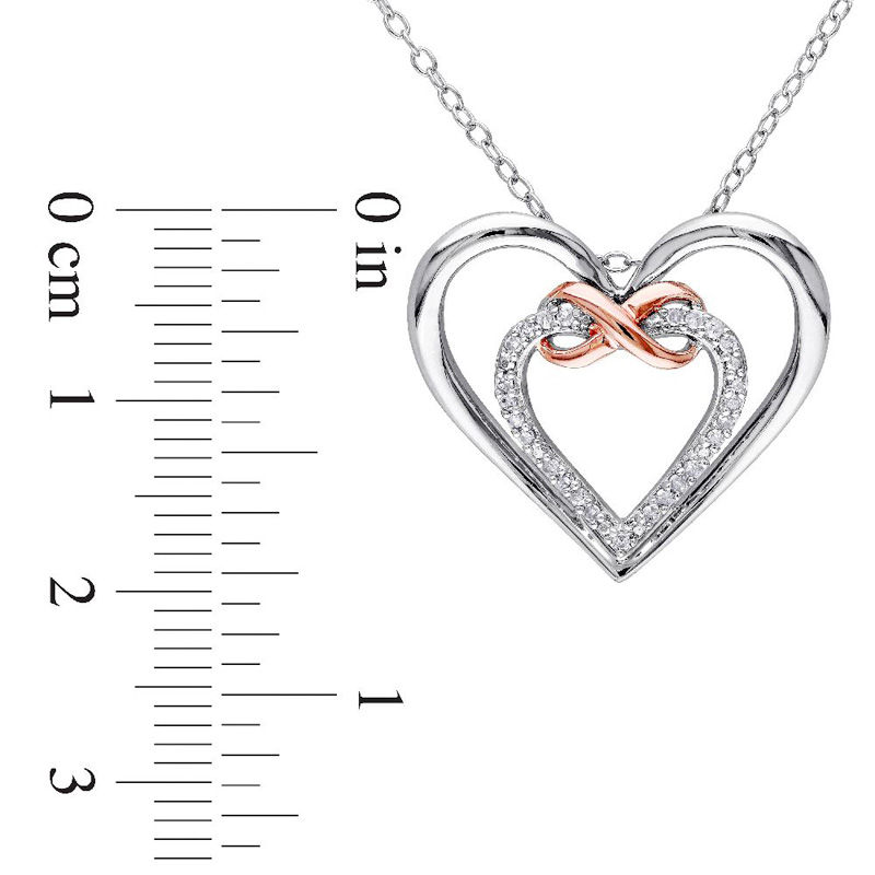 Main Image 3 of 0.10 CT. T.W. Diamond Infinity Double Heart Pendant in Sterling Silver with Rose Rhodium