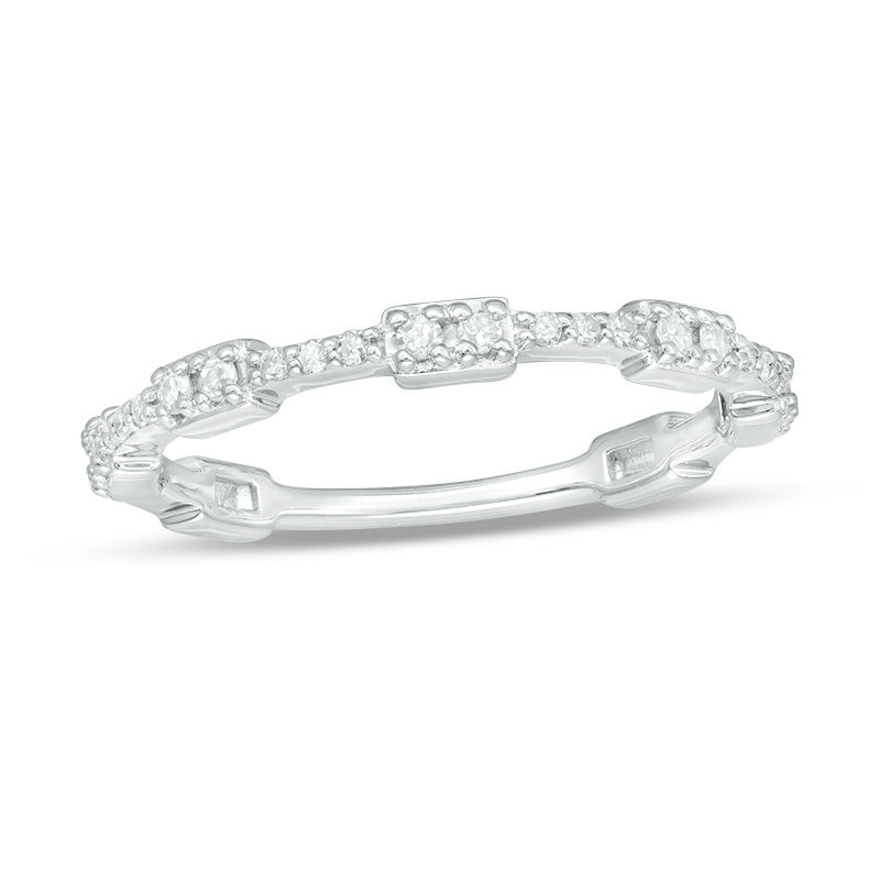 Main Image 1 of 0.15 CT. T.W. Diamond Rectangle Station Wedding Band in 10K White Gold