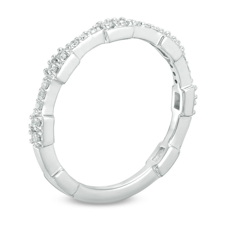 Main Image 2 of 0.15 CT. T.W. Diamond Rectangle Station Wedding Band in 10K White Gold