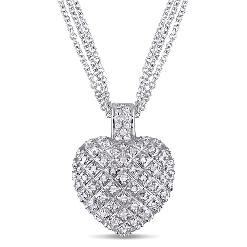 0.98 CT. T.W. Diamond Three Strand Heart Pendant in Sterling Silver - 17"|Peoples Jewellers