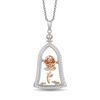 Enchanted Disney Belle 0.18 CT. T.W. Diamond Rose in Dome Pendant in Sterling Silver and 10K Rose Gold - 19"