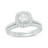 Thumbnail Image 0 of 1.00 CT. T.W. Certified Canadian Diamond Cushion Frame Bridal Set in Platinum (H/VS2)