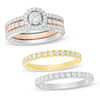 Thumbnail Image 1 of 1.58 CT. T.W. Diamond Frame Four-Piece Bridal Set in 14K Tri-Tone Gold