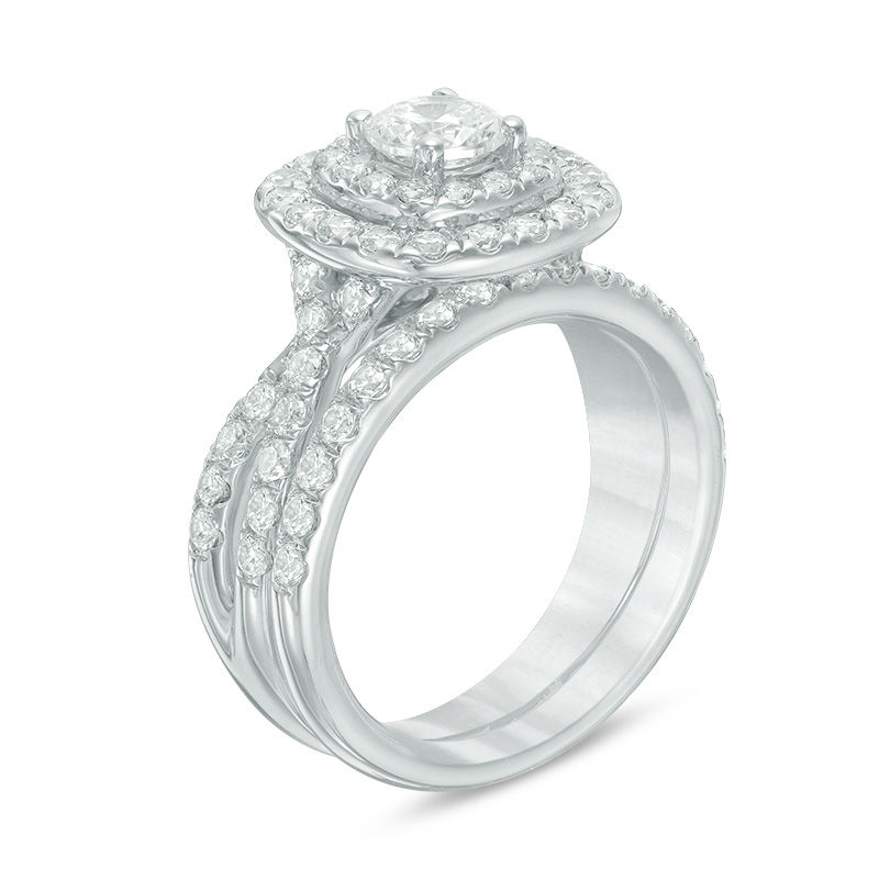 Main Image 2 of 2.00 CT. T.W. Diamond Double Cushion Frame Bridal Set in 14K White Gold