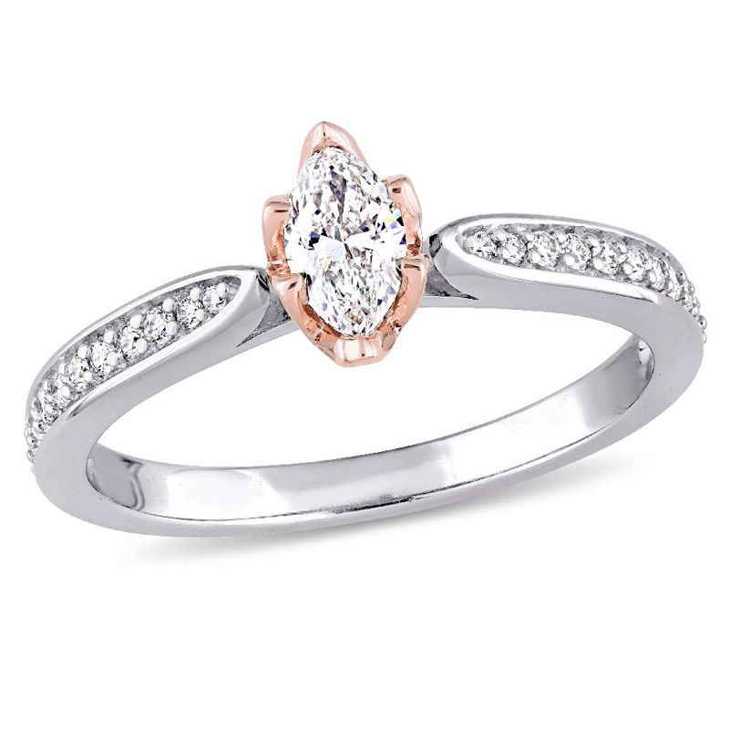 Julianna B™ 0.46 CT. T.W. Marquise Diamond Petal Frame Engagement Ring in 14K Two-Tone Gold