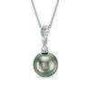 10.0mm Cultured Tahitian Pearl and Diamond Accent Vintage-Style Drop Pendant in 10K White Gold