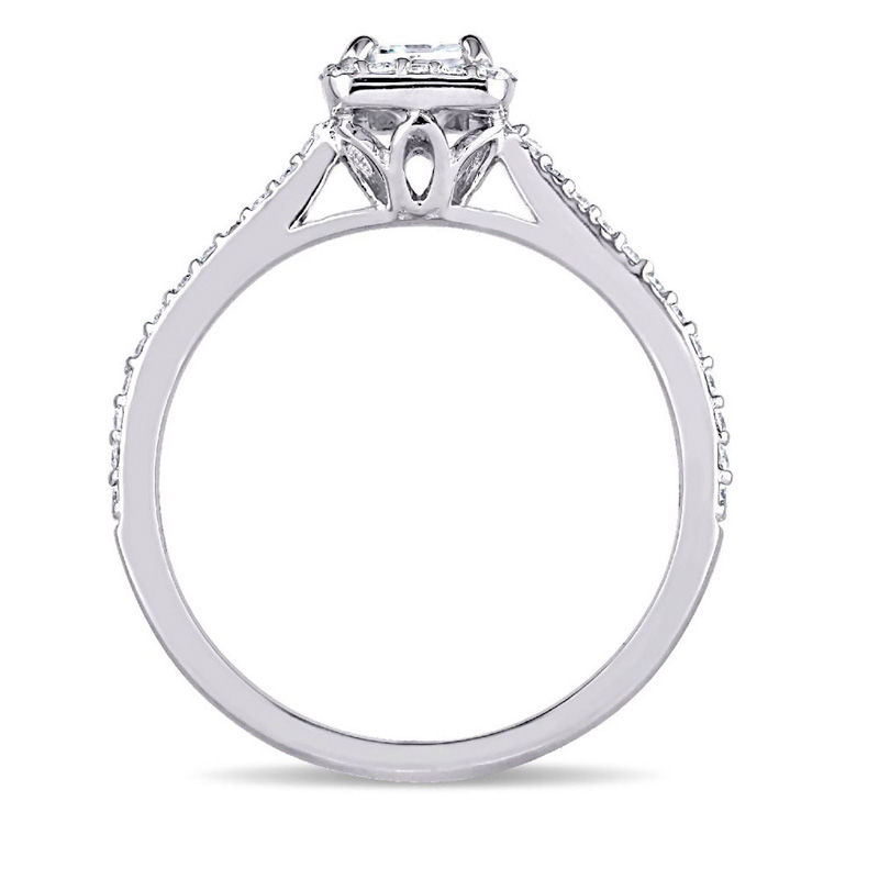 Main Image 3 of Julianna B™ 0.75 CT. T.W. Emerald-Cut Diamond Frame Engagement Ring in 14K White Gold