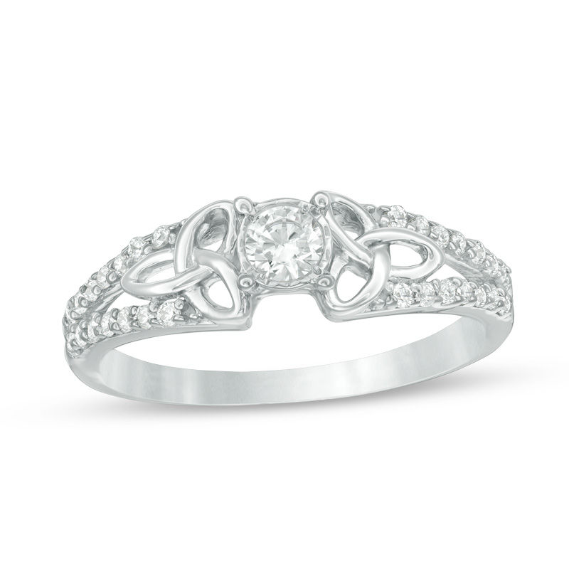 0.30 CT. T.W. Diamond Celtic Knots Split Shank Engagement Ring in 10K White Gold