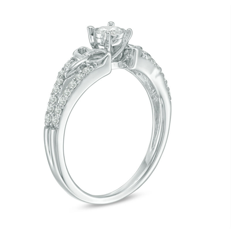 Main Image 2 of 0.30 CT. T.W. Diamond Celtic Knots Split Shank Engagement Ring in 10K White Gold