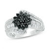 Thumbnail Image 0 of 0.95 CT. T.W. Composite Enhanced Black and White Diamond Three Row Bypass Ring in 10K White Gold