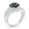 Thumbnail Image 1 of 0.95 CT. T.W. Composite Enhanced Black and White Diamond Three Row Bypass Ring in 10K White Gold