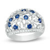 Lab-Created Blue and White Sapphire Lattice Dome Ring in Sterling Silver