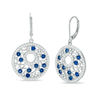 Thumbnail Image 1 of Lab-Created Blue and White Sapphire Lattice Circle Drop Earrings in Sterling Silver