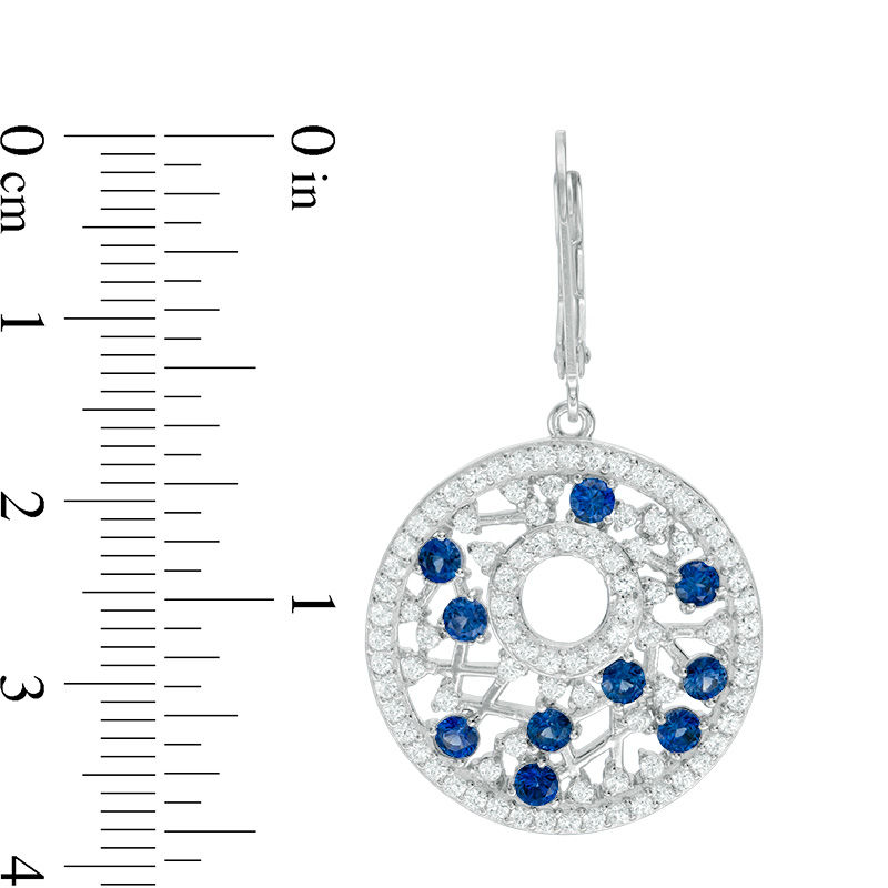 Main Image 2 of Lab-Created Blue and White Sapphire Lattice Circle Drop Earrings in Sterling Silver