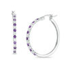 Thumbnail Image 1 of Amethyst and Lab-Created White Sapphire Alternating Small Hoop Earrings in Sterling Silver
