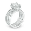 Thumbnail Image 1 of 8.0mm Lab-Created White Sapphire Frame Three Piece Bridal Set in Sterling Silver
