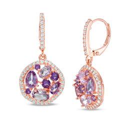 Rose de France, Purple Amethyst and Lab-Created White Sapphire Drop Earrings in Sterling Silver with 18K Rose Gold Plate