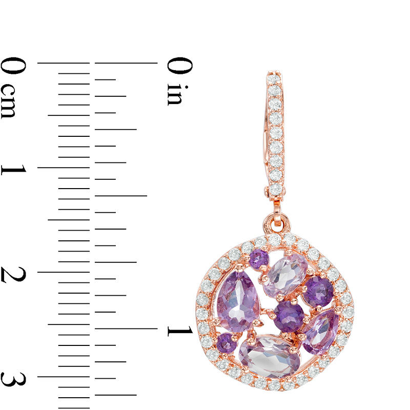 Rose de France, Purple Amethyst and Lab-Created White Sapphire Drop Earrings in Sterling Silver with 18K Rose Gold Plate