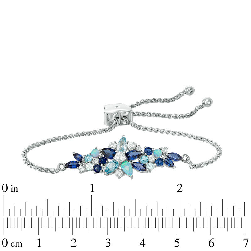 Blue Topaz, Lab-Created Blue Opal, Blue and White Sapphire Floral Bolo Bracelet in Sterling Silver - 9.0"