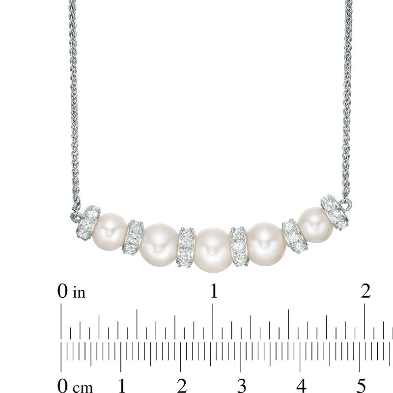 6.0 - 8.0mm Cultured Freshwater Pearl and Lab-Created White Sapphire Bolo Necklace in Sterling Silver - 26"