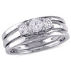 Thumbnail Image 0 of Lab-Created White Sapphire Three Stone Three Piece Bridal Set in 10K White Gold